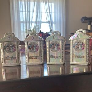 Vintage German Mepoco Spice Canister Set with Decorative Scenes
